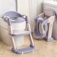 Children's Toilet Seat Stairway Adjustable Baby Toilet Folding Stand Step Stool Toilet Seat Ring with Nonslip Pad for Boys Girls