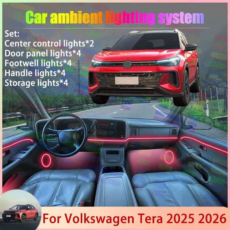 For Volkswagen Tera 2025 2026 2/18 in 1 Car Atmosphere Light Lamp RGB Shade Ensemble Streamer Atmosphere Set Accessories Parts