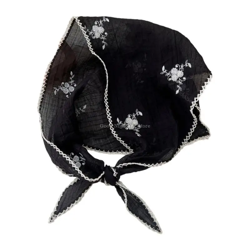 

60x60cm Triangular Headscarf Embroidered Foldable Neck Wrap Soft Fabric Summer Accessory for Outdoor Activity Event