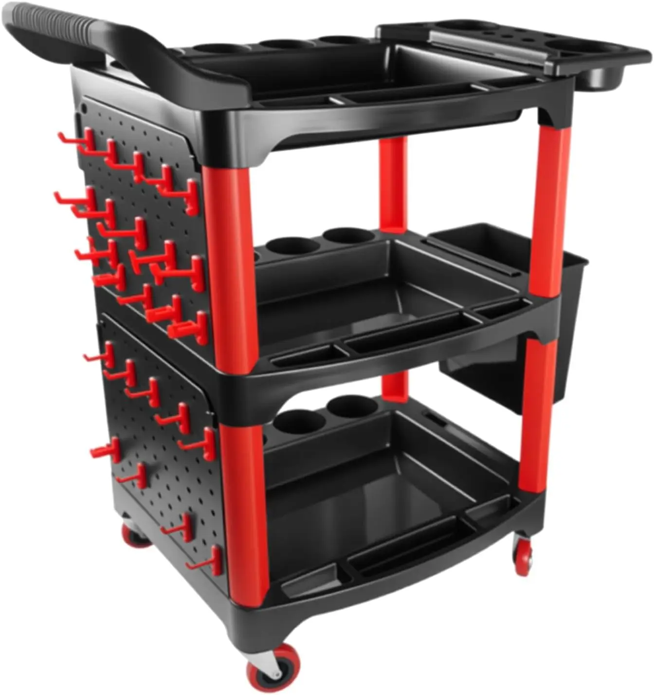 

Auto Detailing Cart with Wheels, 3 Tier Rolling Cart with Hooks & Bucket, for Garage Workshop Storage