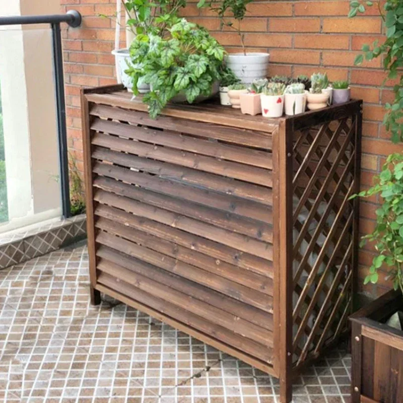 

Outdoor Wooden Fence for Air Conditioner, Protective High Load-Bearing Frame, Stable Plant Stand, Balcony Organizer.