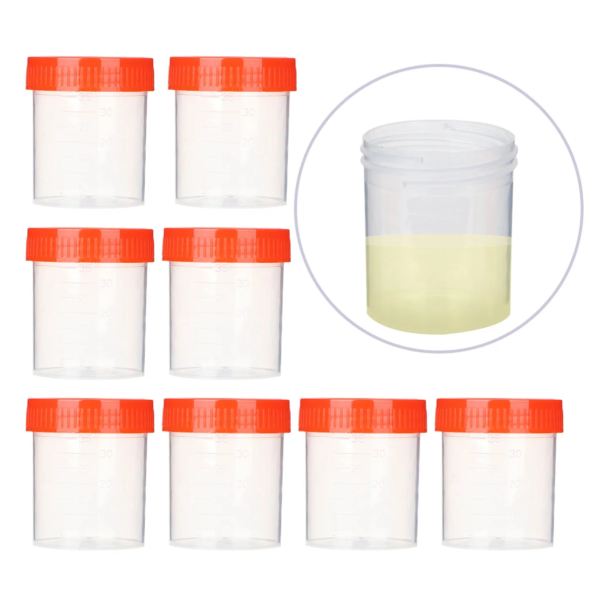 50 stuks / 1 pak 40 ml plastic monsterbemonsteringsbeker Praktische urine verzegelde container met spiraalafdekking voor laboratoriumgebruik (willekeurige C