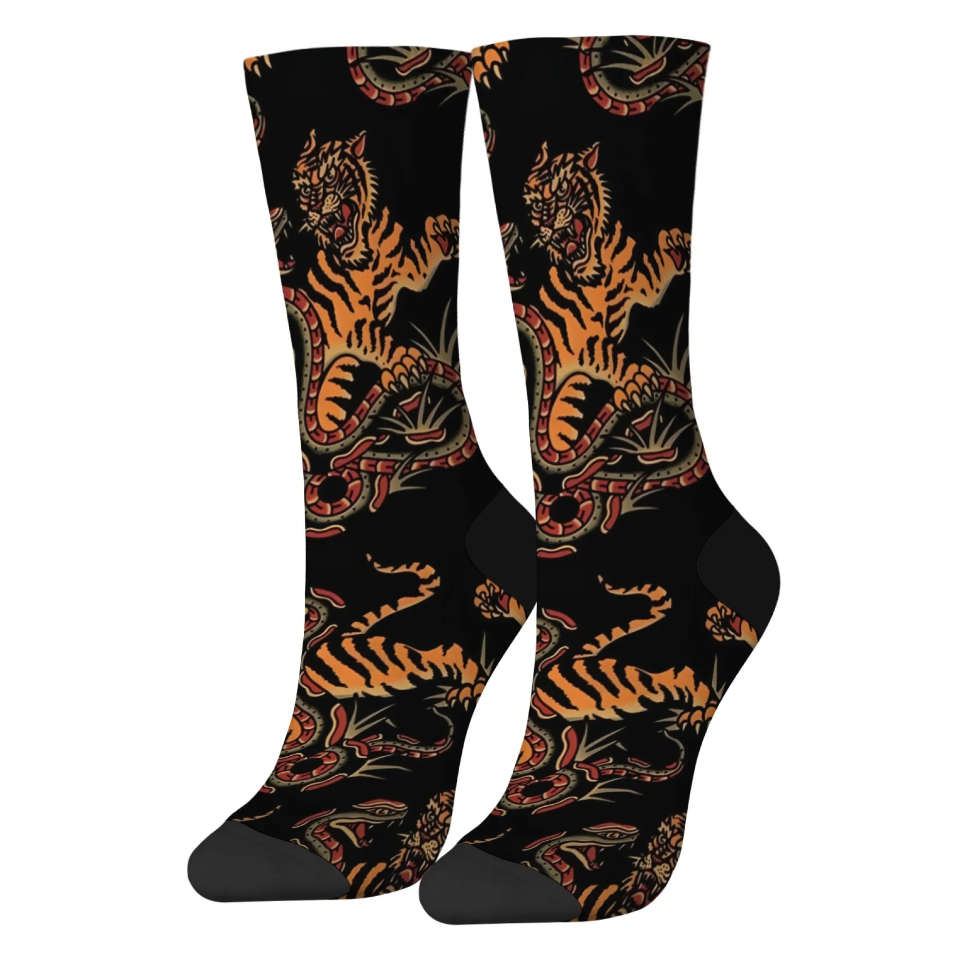 Calzini da uomo con stampa tigre e serpente retrò Harajuku, romanzo street style, elementi totem tradizionali alla moda, calzini casual, regali per feste