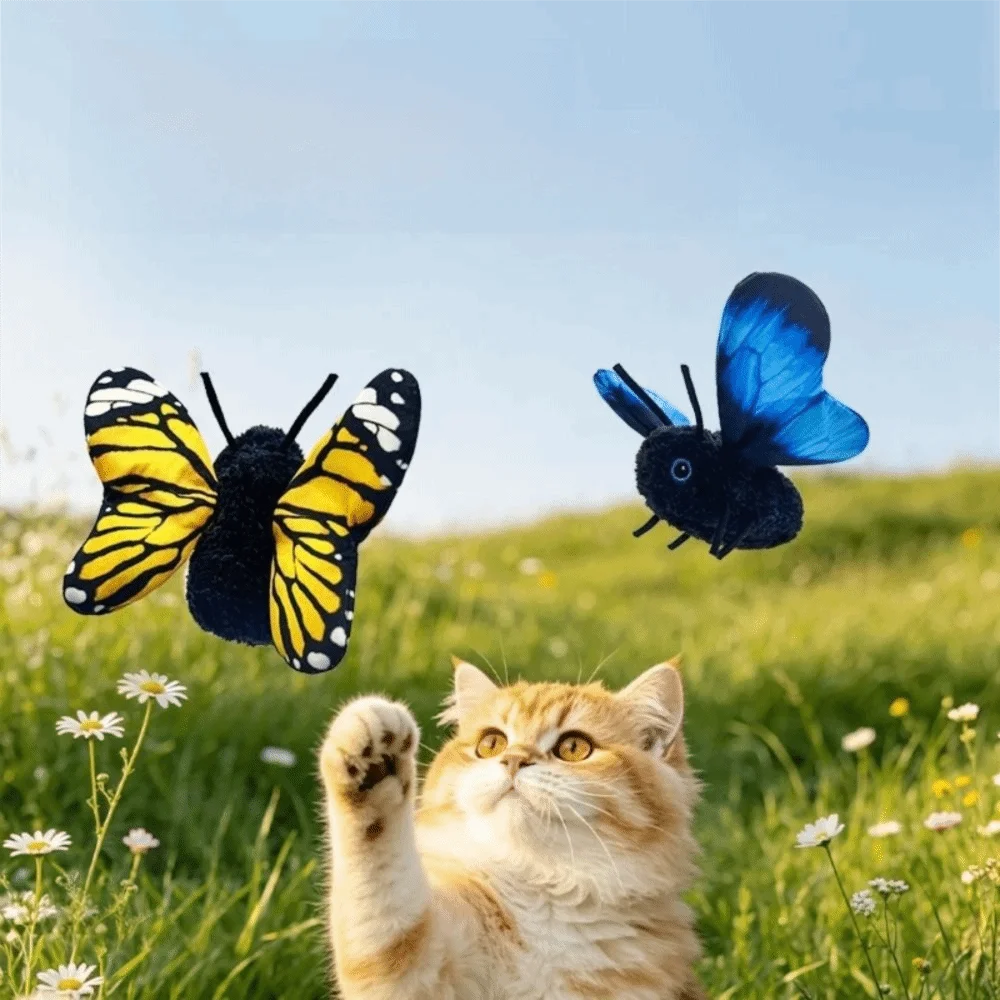 Rechargeable Automatic Cat Teaser Hanging Elastic String Multiple Modes Butterfly Cat Teaser Washable Bite-Resistant Feline
