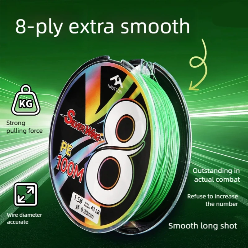 Silver Wing 8-Strand PE Braided Fishing Line, Strong Pull, Smooth Wear-resistant Main Line for Lure Long Cast Fishing