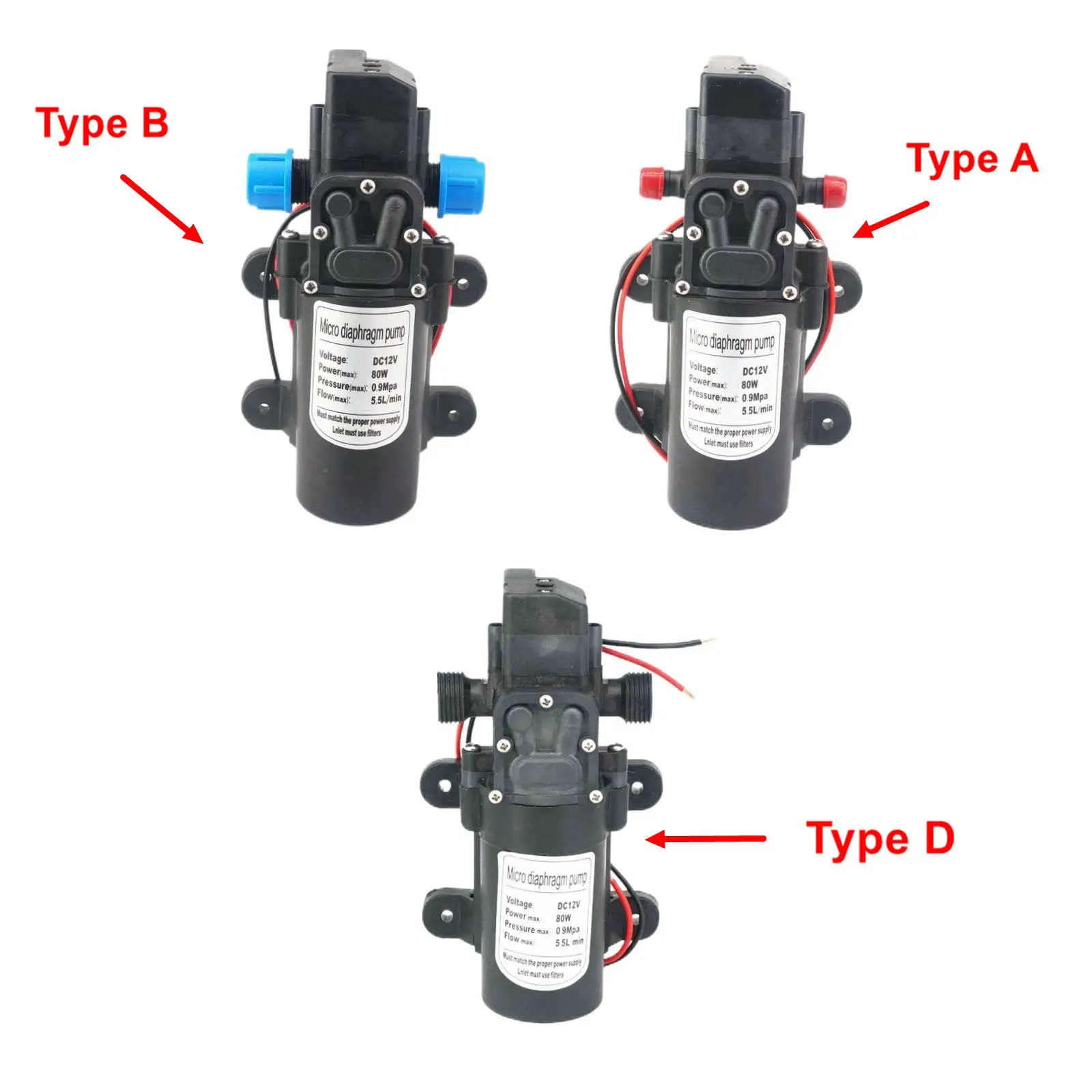 12V/24VDC 15W/30W/60W/80W Diaphragm Water Pump Self-priming Booster Pump Automatic Switch Flow 2-5.5L/min