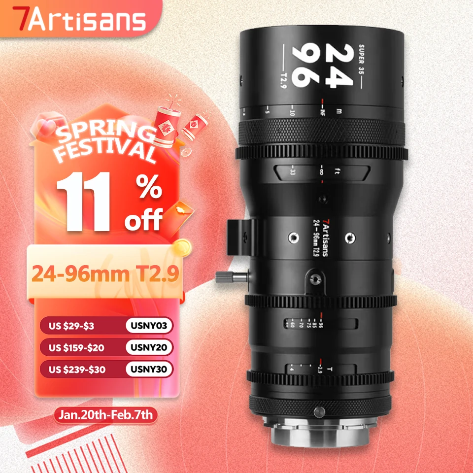 7artisans Sprite 24-96mm T2.9 S35 Frame Professional 4x Zoom Cine Camera Lens for Studio Photography with Canon EF PL Mount