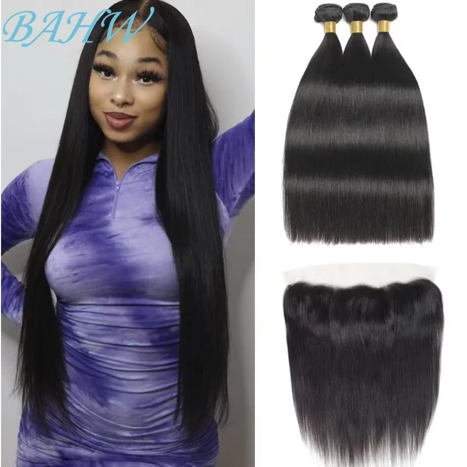 

Brazilian Hair 13x4 Transparent Lace Frontal with Bundles Virgin Human Hair Lace Frontal Straight Hair Extension For Black Women