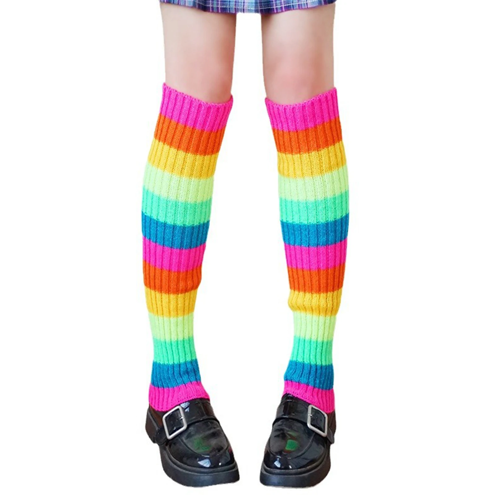 

Женские радужные гетры для Хэллоуина, длинные свободные толстые носки в стиле Лолита, для джазовых танцев, уличная мода, крутые вязаные гетры
