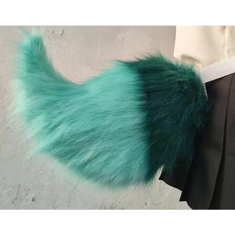 Teal Mint Green Gradient Faux Fur Fox Tail, Posable Fluffy Animal Tail, Long Furry Wolf Tail, Halloween Party Costume  Cosplay