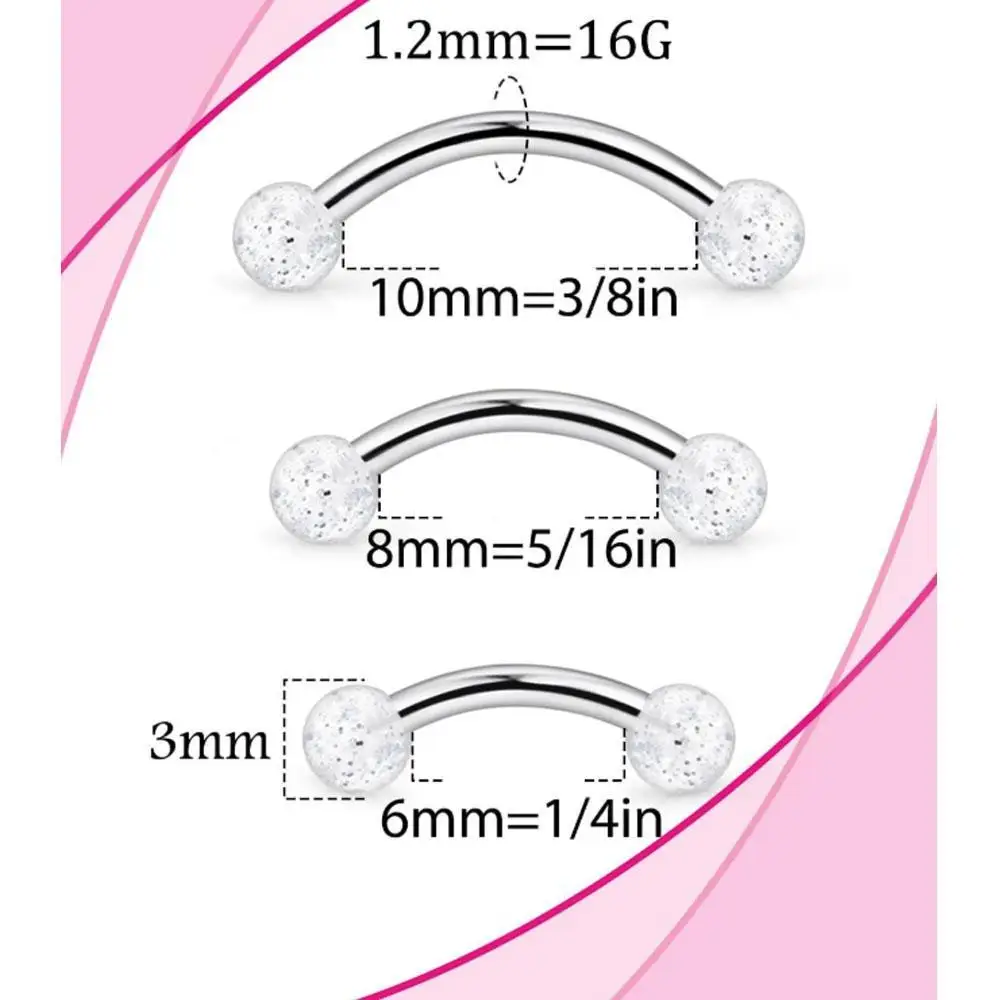 1/45Pcs Set Eyebrow Stud Rook Tongue Labret Piercing Belly Button Bridge Hood Surface Curved Barbell Piercing Jewelry Women Men