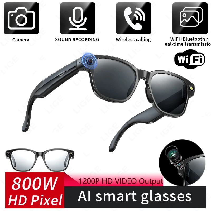 

8 MP Smart Glasses Sunglasses Recording Videos AI Photo Recognition Answer Translation 270mAh Anti Blue Light Bluetooth Glasses