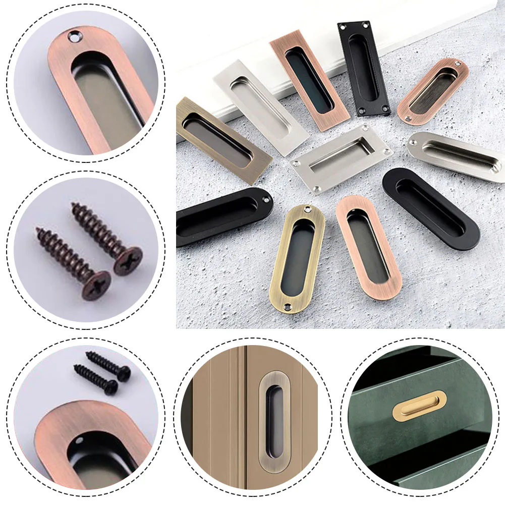 New High Quality Handle Door Knobs 120*40mm 1PCS Embedded Flush Pull Door Invisible Cabinet Oval Square Wardrobe