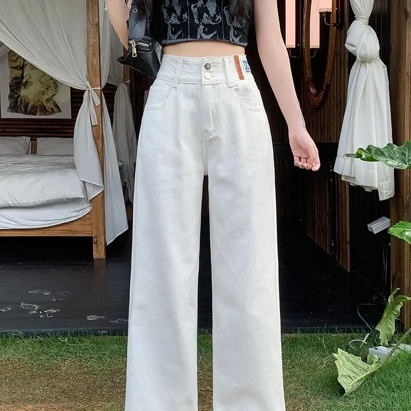 

Korean Straight Cowboy Trousers Women 2025 Spring Autumn New Fashion High Waist Harlan Denim Pants Loose Leisure Jeans Ladies