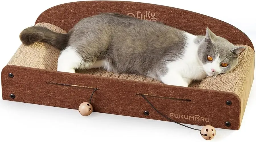 

FUKUMARU 26 Inch Cat Scratcher Cardboard Lounge Bed, Durable Cat Scratcher Extra Large Lounger, 2 Reversible Cat Scratching Pads