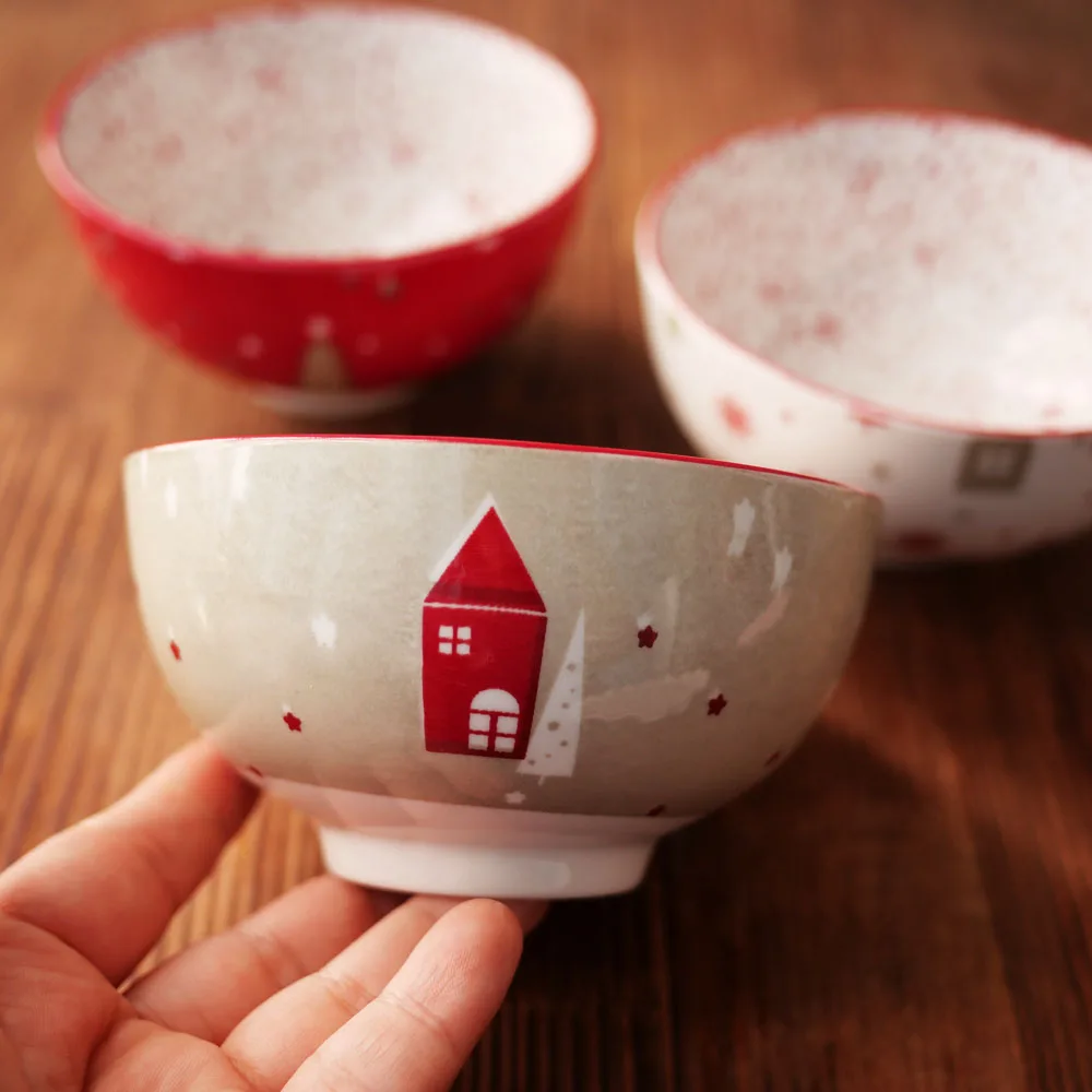 Christmas Red Festive Underglaze Decal Cute Dot Rice Bowl