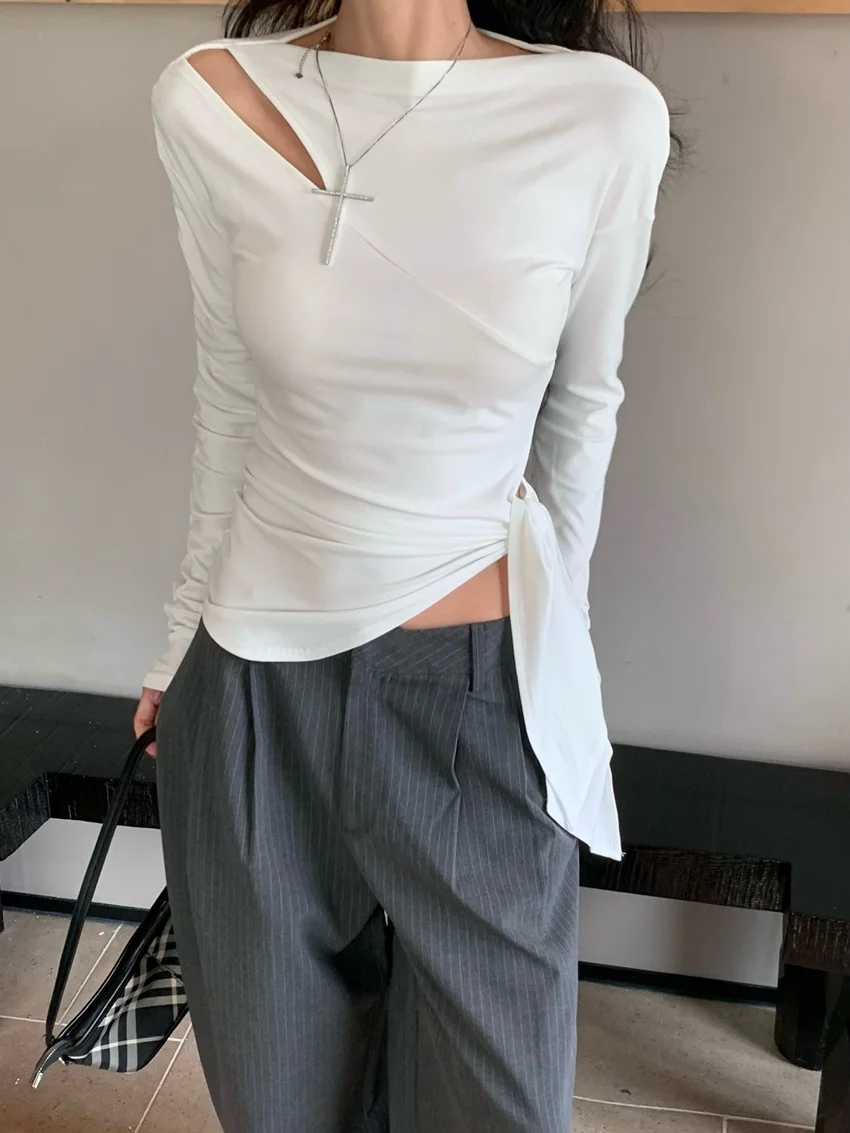 Alien Kitty Hot Girls Women Tees Solid Split New Sexy Casual Skinny Mujer 2025 Party Autumn Fashion Close Waist Gentle T-Shirts