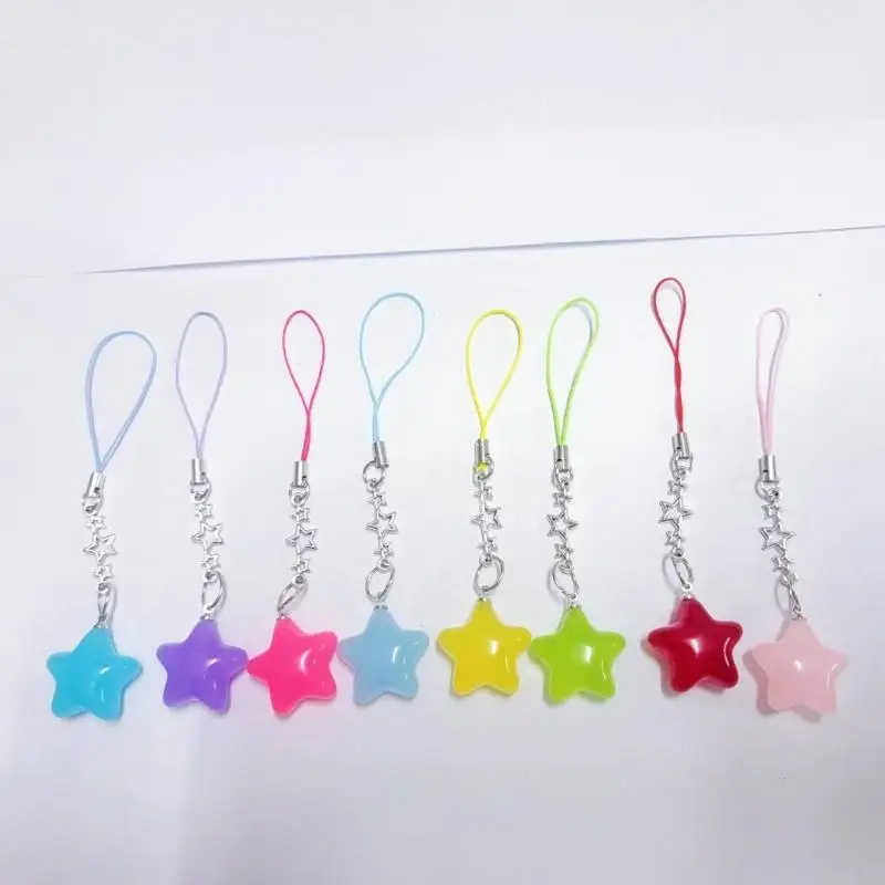 E15E 8 Colors Crystal Beads Five-Pointed Star Hang Tags New Year Jewelry Making Tassels Keyring Pendant for Keychain Crafts