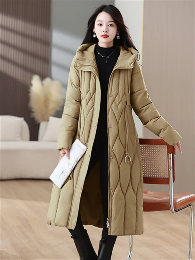 2024 New Winter Jacket Women Long Thicke Down Cotton Coat Elegant Lady Hooded Outerwear Korean Fashion Female Parkas Overcoat