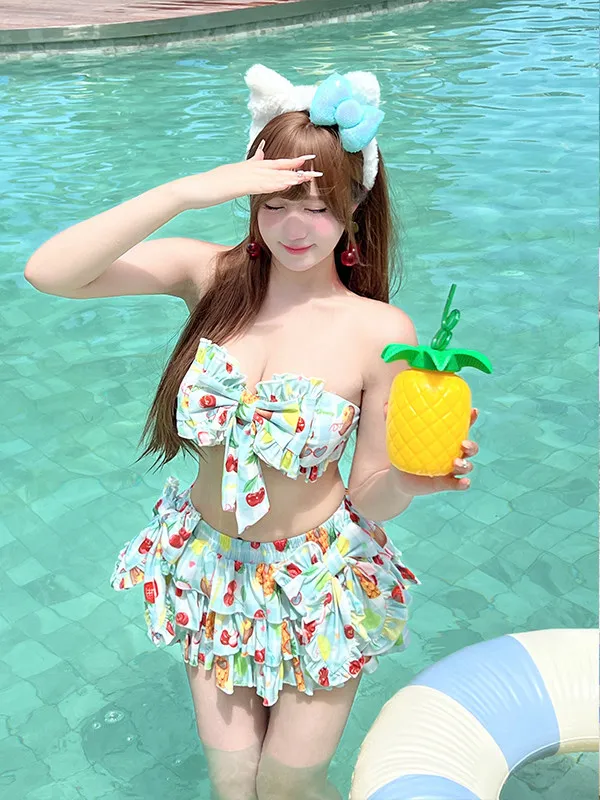 Mint Color One-Piece Swimsuit Island Sweetheart Girly Two-Piece Swimsuit Island Vacation Sweet Desire Style Bikini Swimsuit