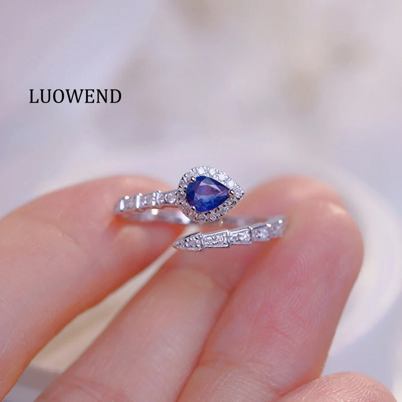 

Кольца LUOWEND из 100% белого золота 18 карат, модное кольцо в форме змеи с блестящим бриллиантом и натуральным сапфиром для женщин, ювелирные изделия для вечеринок