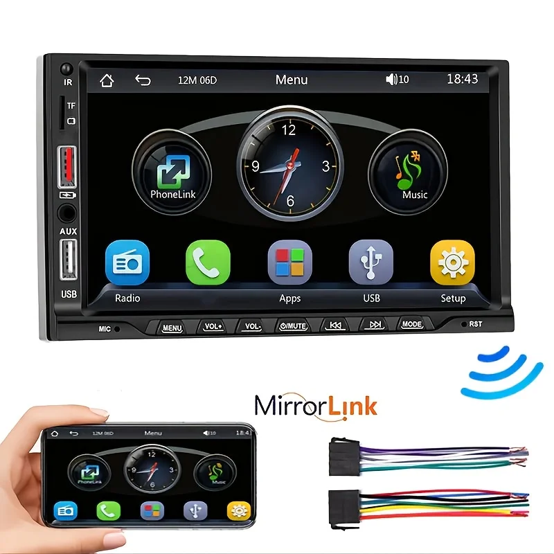 7-Inch HD Touchscreen Car MP5 Player - Dual DIN Stereo with Backup Camera, FM Radio, Dual USB/TF Card Playback, Mirror Link