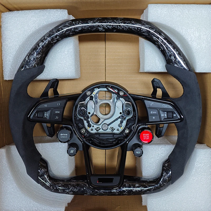 Custom Flat Bottom Forged Carbon Fiber Steering Wheel With Start Buttons Auto Interior Upgrade