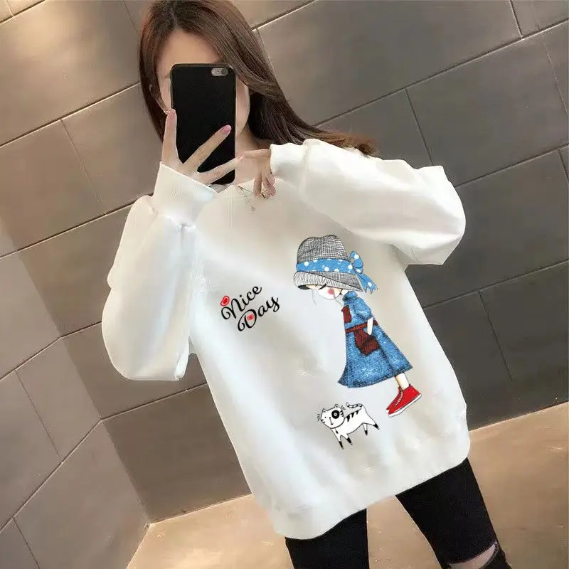 2023 New Spring and Autumn Korean Edition Loose Casual Trend Round Neck Print Versatile Fashion Women's Oversized Sweater