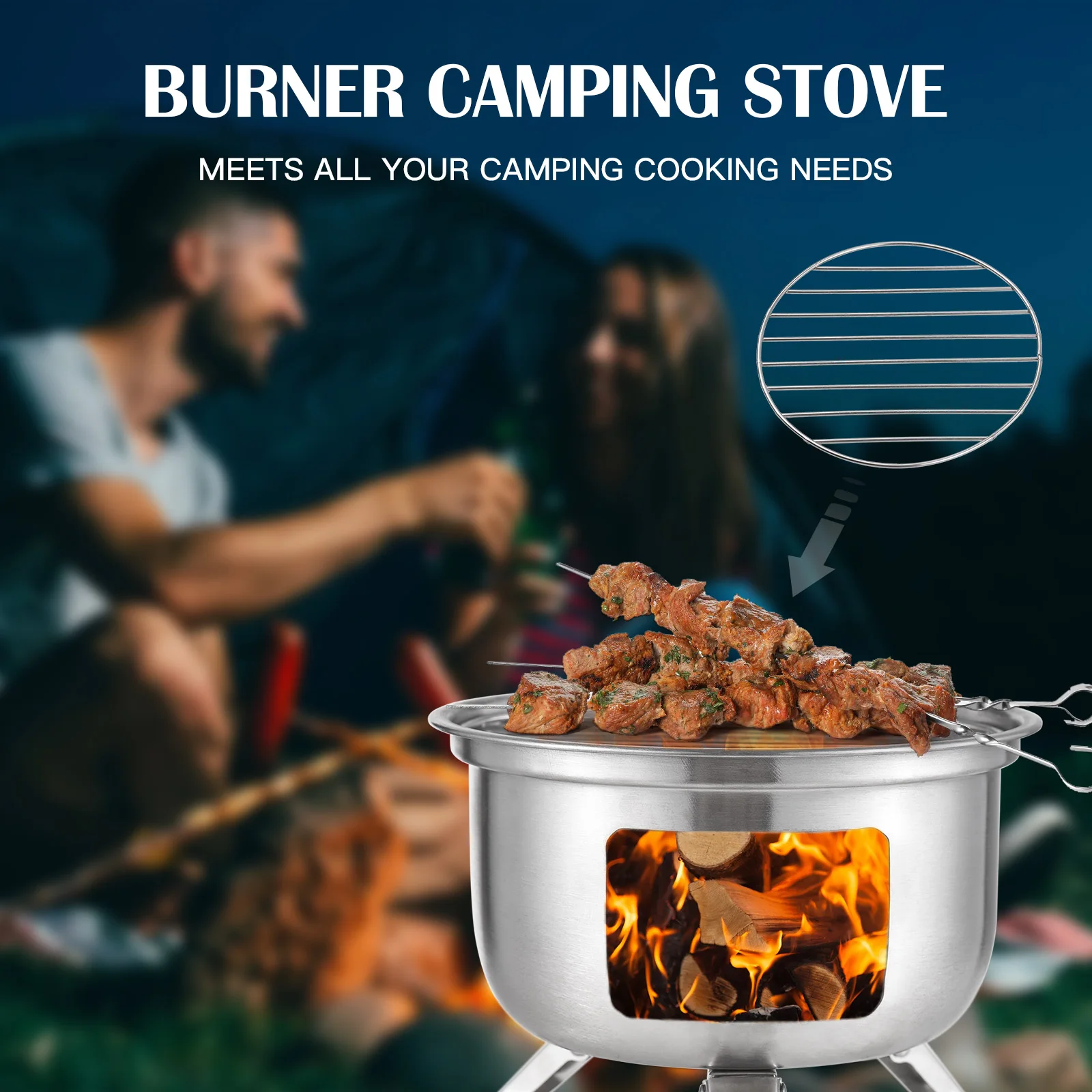 Camping Stove Mini Backpacking Wood Burning Stove Survival Alcohol Burner Charcoal Grill Alcohol Candle Wood Cooking BBQ Picnic