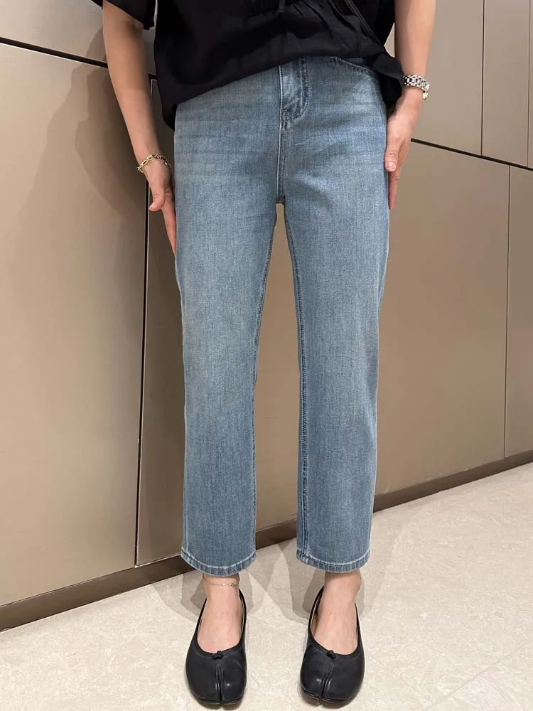 

Классические джинсы-брейдсти с высокой талией, облегающие, тонкие, эластичные в четырех направлениях, прямого кроя, удлиняющие ноги, длиной 9/10