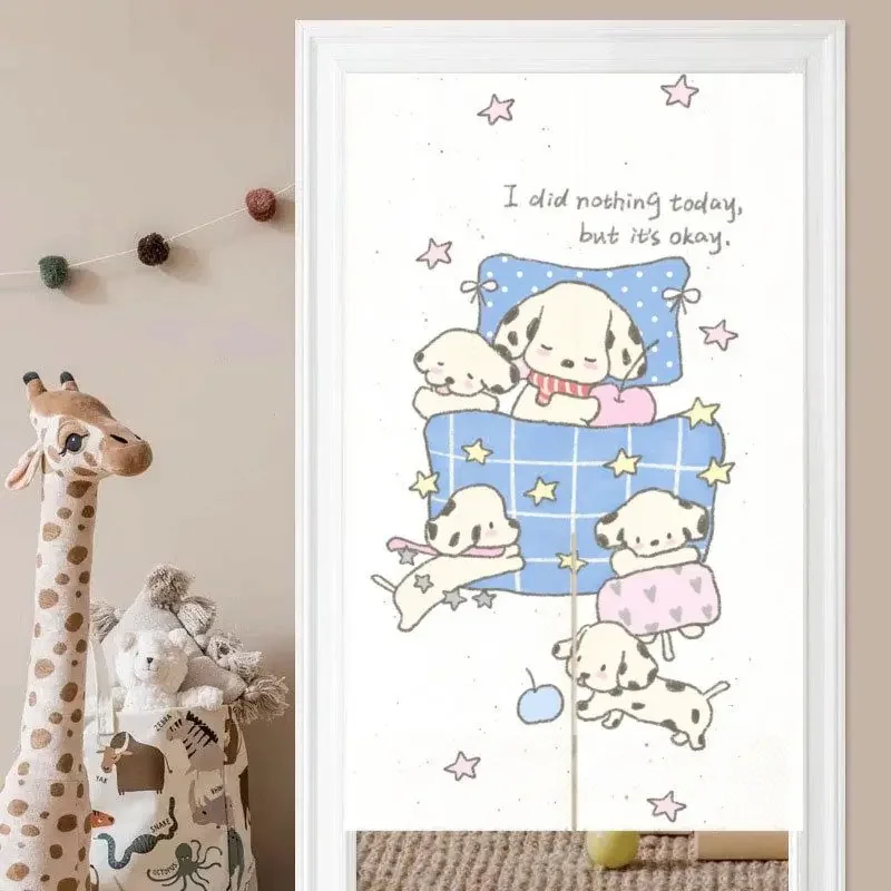 VIKAMA Cute Sleeping Spotted Puppy Half-Door Curtain, Cartoon Dog Print Fabric Curtain, Privacy Divider, Home Decor