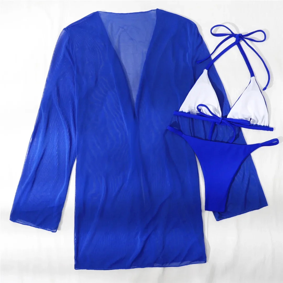 Halter High Cut Bikini Weiblichen Badeanzug Frauen Bademode Drei-stück Bikini set Mit Cover Up Badende Badeanzug Schwimmen dame K3266