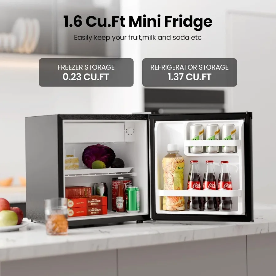 Compact 1.6 cu.ft Upright Mini Fridge with Freezer Adjustable Thermostat from 7 Settings Removable Shelves Ultra-Quiet Operatio