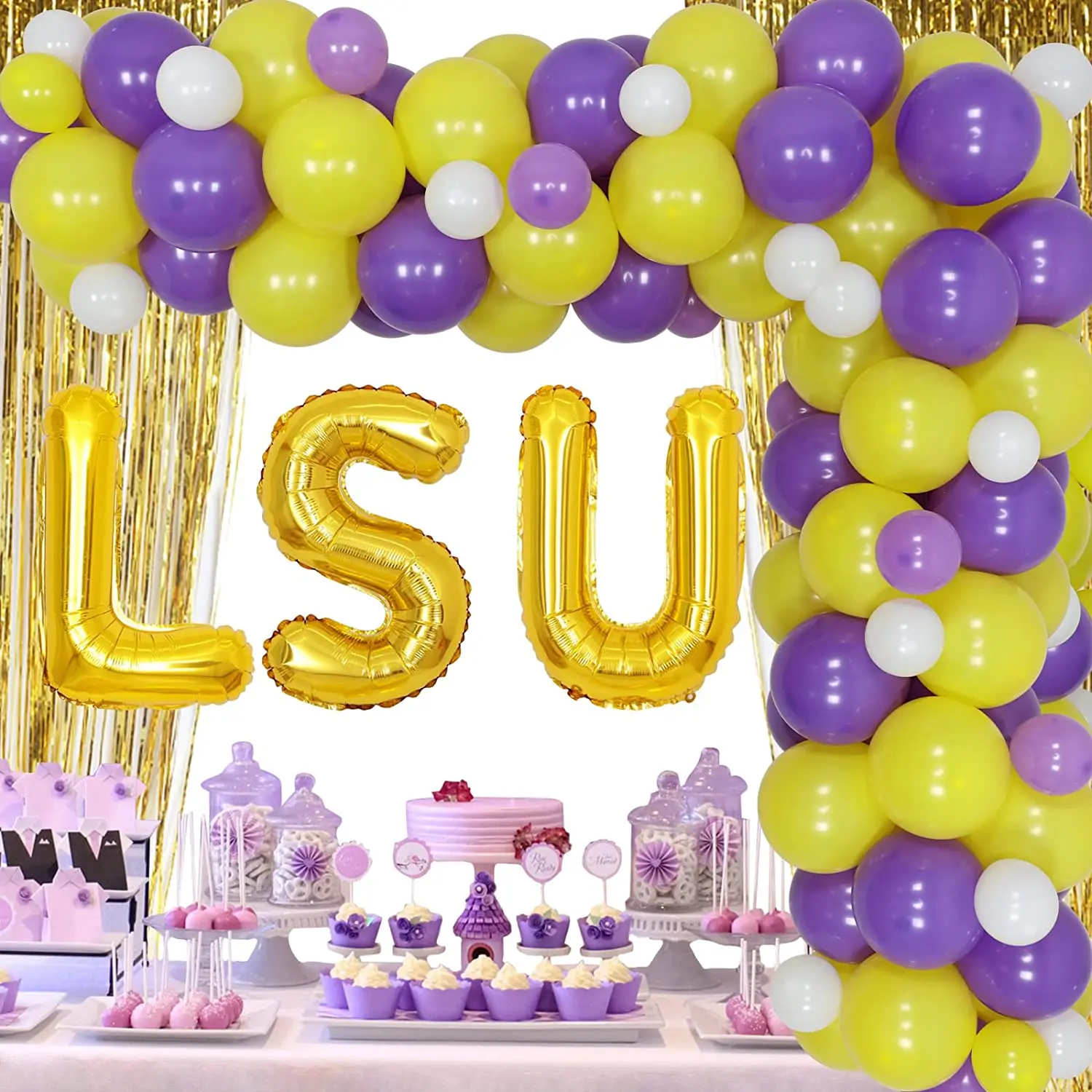 Funmemoir LSU Graduation Party Decorations Purple Gold Balloon Garland Arch Kit LSU College University Graduation Party Supplies