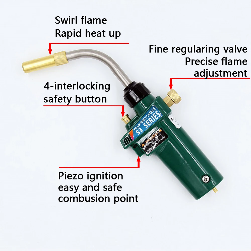 Mapp Welding Torch Piezo Ignition Gas Flame Soldering Tool 1.5m Hose CGA600 BBQ Heating Quenching HVAC Plumbing Brazing Torch