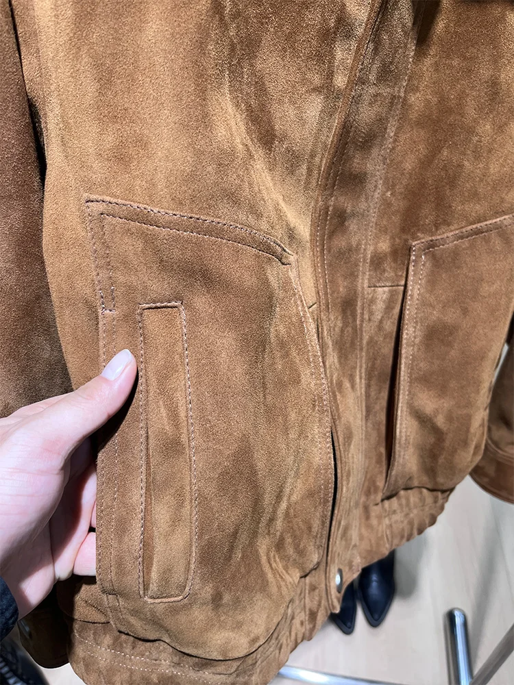 سترة نسائية من جلد الغنم الطبيعي الحقيقي الطبيعي ملابس خروج نسائية سترة من جلد الغزال سترة منفوخة