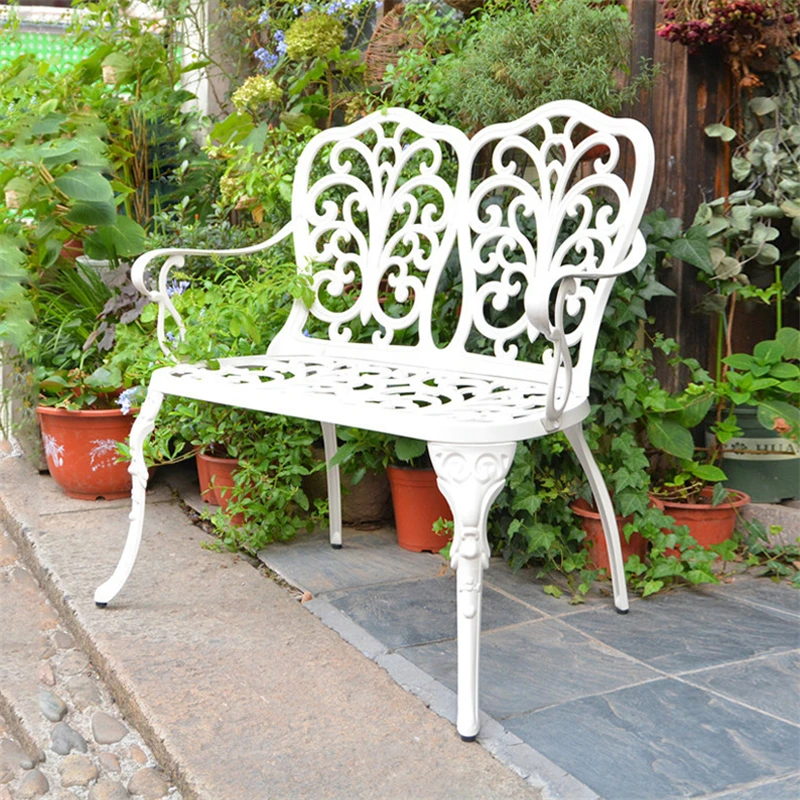 Loveseat cadeira de jardim alumínio fundido padrão borboleta pátio banco caminho cadeira varanda rua cadeira pública boa qualidade