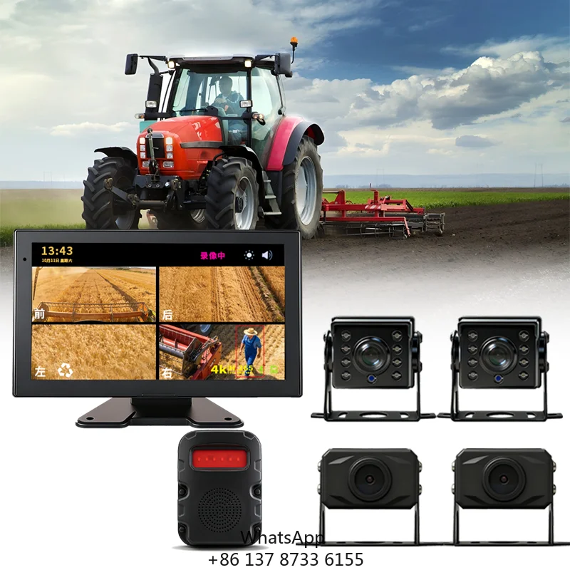 WTSAFE SF-415 HD 10-inch Four Channel AI Harvester Camera System Blind Spot Detection Agricultural Tractor 9V-36V 1 Year