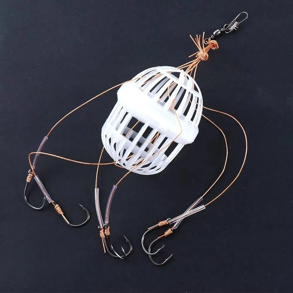 New Carbon Steel Fishing Hooks Plastics Carp Spherical Explosion Baits Cage with Six Strong Hooks Sea Box Hook Tackle Tools