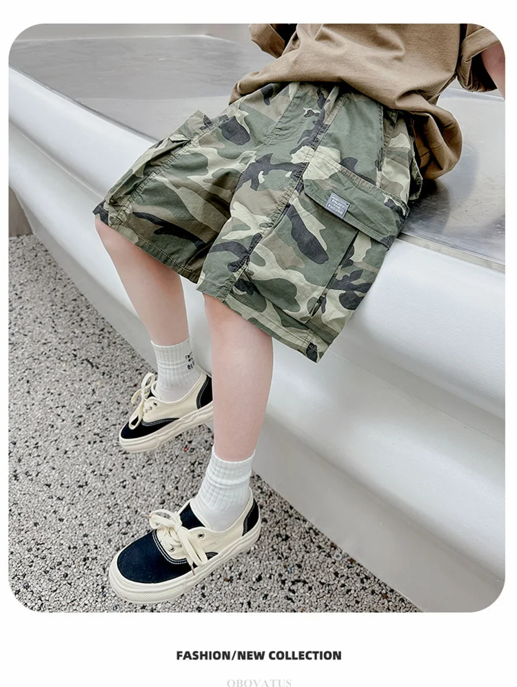 Kinder Sommer Camouflage Shorts für Jungen im Teenageralter, Freizeitkleidung, Baumwolle, elastischer Bund, Cargo-Shorts mit Tasche für Teenager. – Detail 7