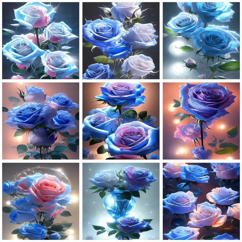 

CHENISTORY 50X65cm Paint By Numbers Kill Time Blue Rose Flowers On Canvas For Adults Coloring By Numbers Acrylic Paints Art