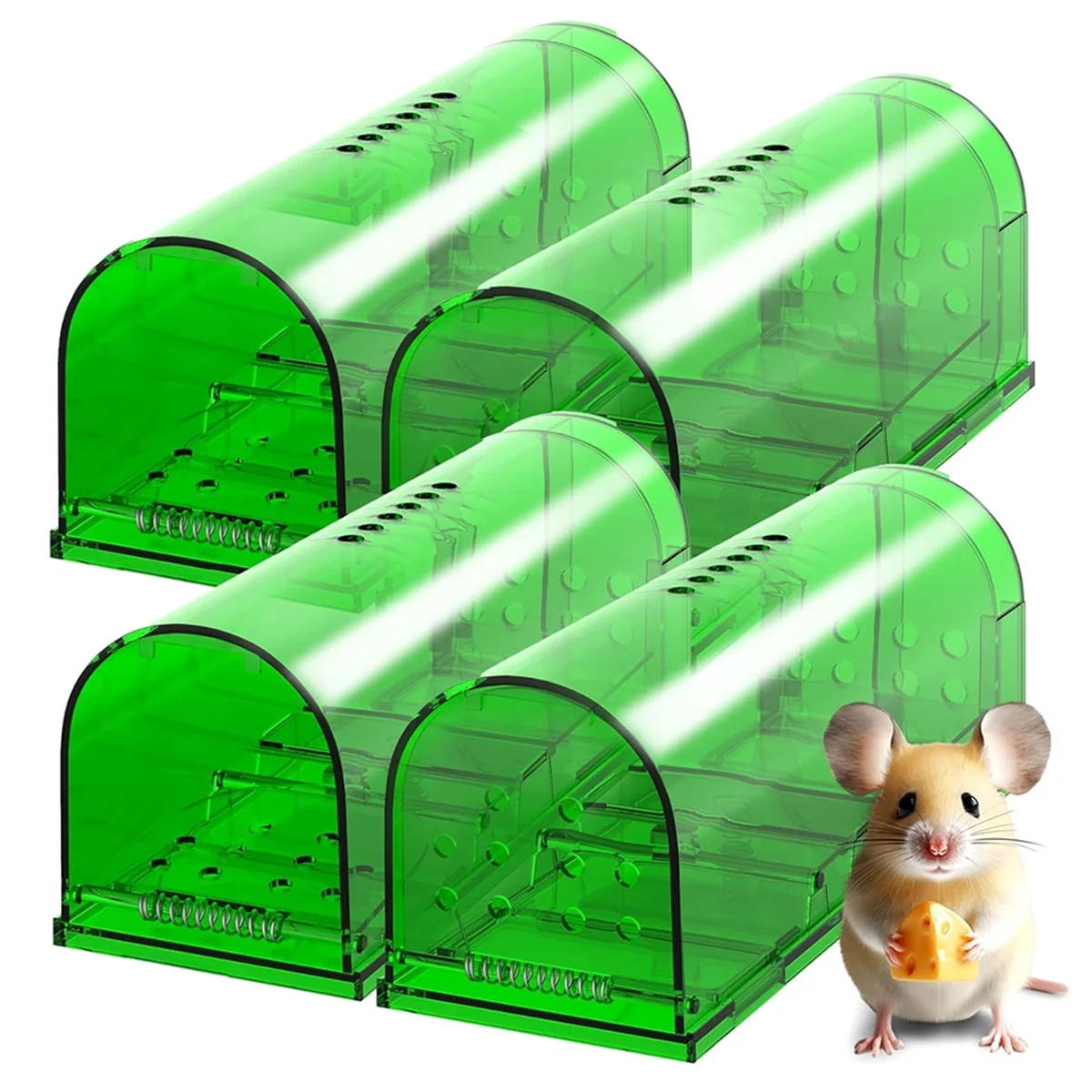 4 Pack Mouse Traps Humane Catch and Release, Live Mouse Trap No Kill, No Touch, Pet Safe Mice Trap for Home and Car