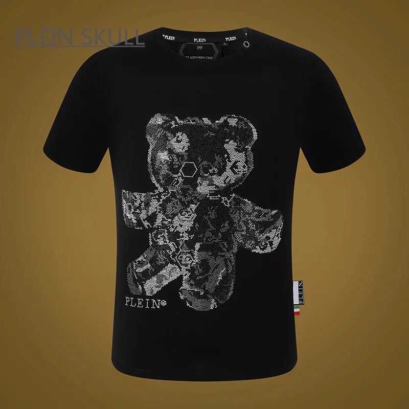 PLEIN SKULL Fitness Men's T-shirt Classic Retro Summer Fit High Street Short Sleeve Top Round Printed Unisex Sports Neck Tee