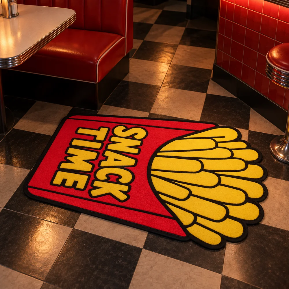 French Fries Shaped Area Rug Soft Plush Snack Time Fast Food Floor Mat for Kitchen Dining Room Bedroom Entryway Home Decor
