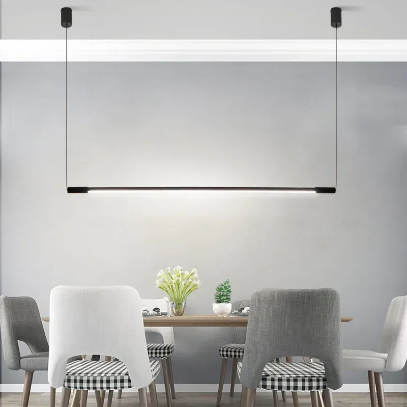 

Nordic Linear Led Pendant Lamp Dimmable Stylish Black for Kitchen Table Dining Room Chandelier Designer Lighting Luster Fixture