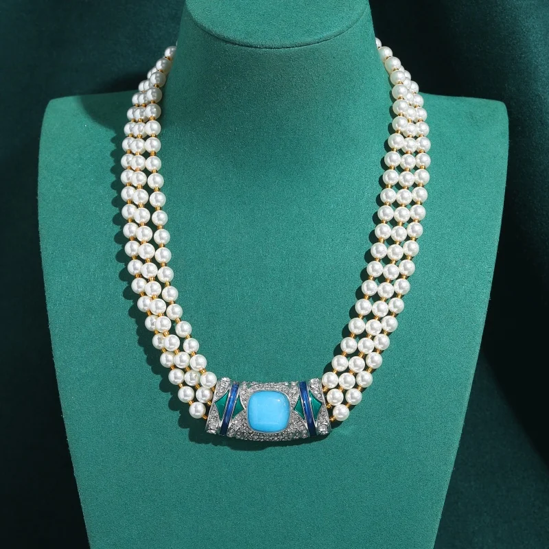 

Wedding Pearl Necklace Woman High Quality Collar Blue Natural Stone Chokers Vintage Elegant Luxury Designer Jewelry Trend 2026