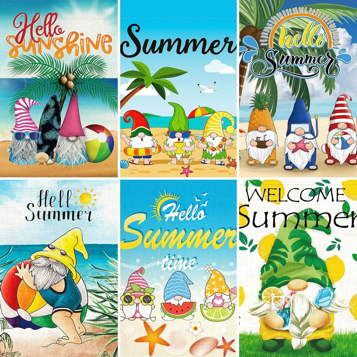 

Diamond Painting Set Hello Summer Cute Gnome Beach , Full Square Rhinestones Embroidered Picture Diamond Mosaic Decorations