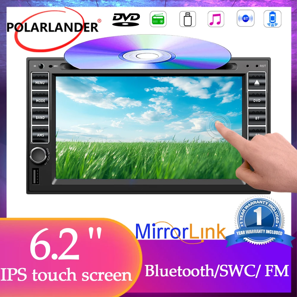 With CD/DVD Player Car Audio 4 Channels 6.2 inch Double Din Car Stereo Radio With HD Touchscreen, Bluetooth, Mirror Link