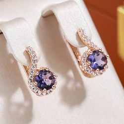 JULYDREAM Full Zircon Surround Purple Drop Earrings for Women 585 Gold Color Vintage Jewelry Party Daily sparkling Ear Dangles