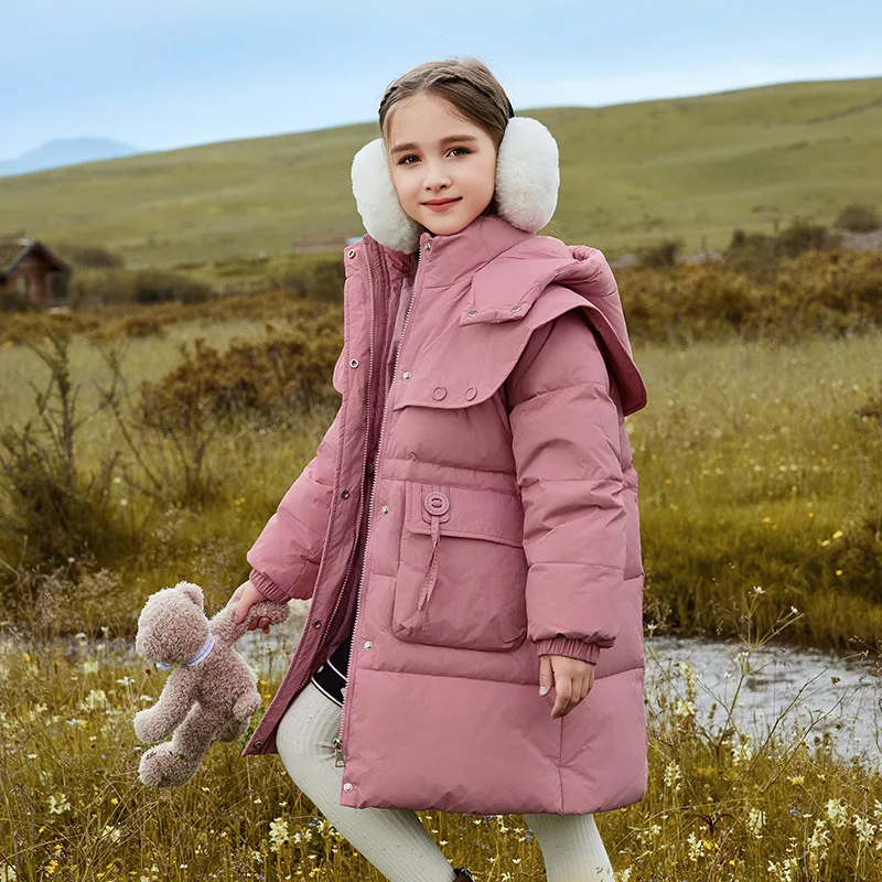 

UNITIM Winter Children's Girl Down Jacket 2025 Hooded Thick Warm Long Teen Girl Duck Puffer Coat 5-12Y Kids Girls Outerwear Coat